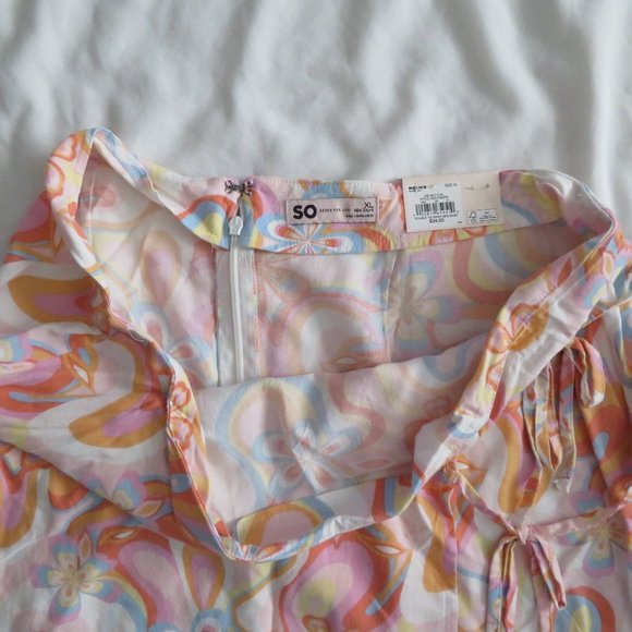 Skirt - XL Mini White Floral Double Tie Wrap Challis Short Zip Back Cover Up NWT - Picture 4 of 5